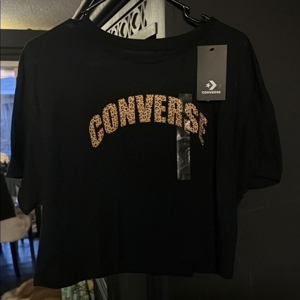 Converse Black Graphic Crop T-Shirt Short Sleeve